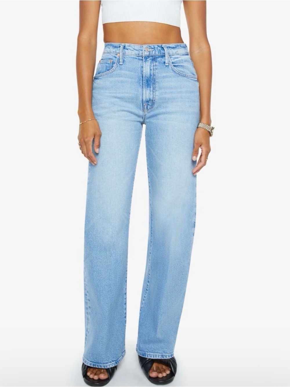 Mother Denim Lasso Sneak Jeans Light Blue High-Rise Wide Leg Jeans - Women